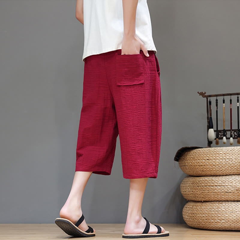 Buddha Stonesヴィンテージ ジャカード 無地 ドローストリング クロップド丈 コットンリネン メンズ ハーレムパンツ ポケット付き - image 25