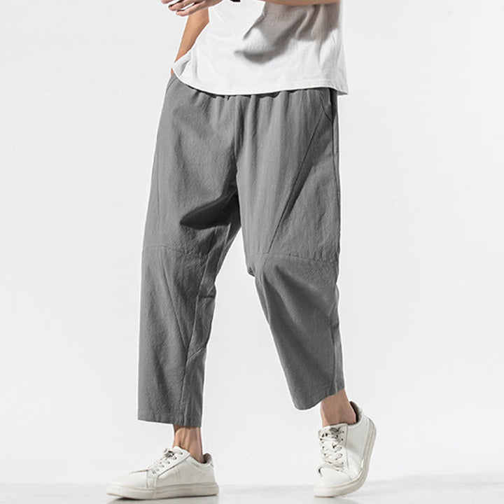 Buddha Stonesヴィンテージ ジャカード 無地 ドローストリング コットンリネン メンズ ハーレムパンツ ポケット付き - image 2