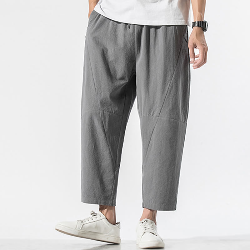 Buddha Stonesヴィンテージ ジャカード 無地 ドローストリング コットンリネン メンズ ハーレムパンツ ポケット付き - image 3