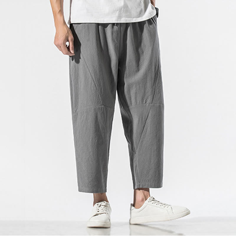 Buddha Stonesヴィンテージ ジャカード 無地 ドローストリング コットンリネン メンズ ハーレムパンツ ポケット付き - image 1