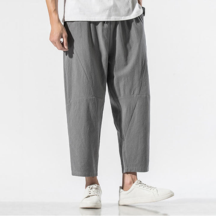 Buddha Stonesヴィンテージ ジャカード 無地 ドローストリング コットンリネン メンズ ハーレムパンツ ポケット付き - image 1