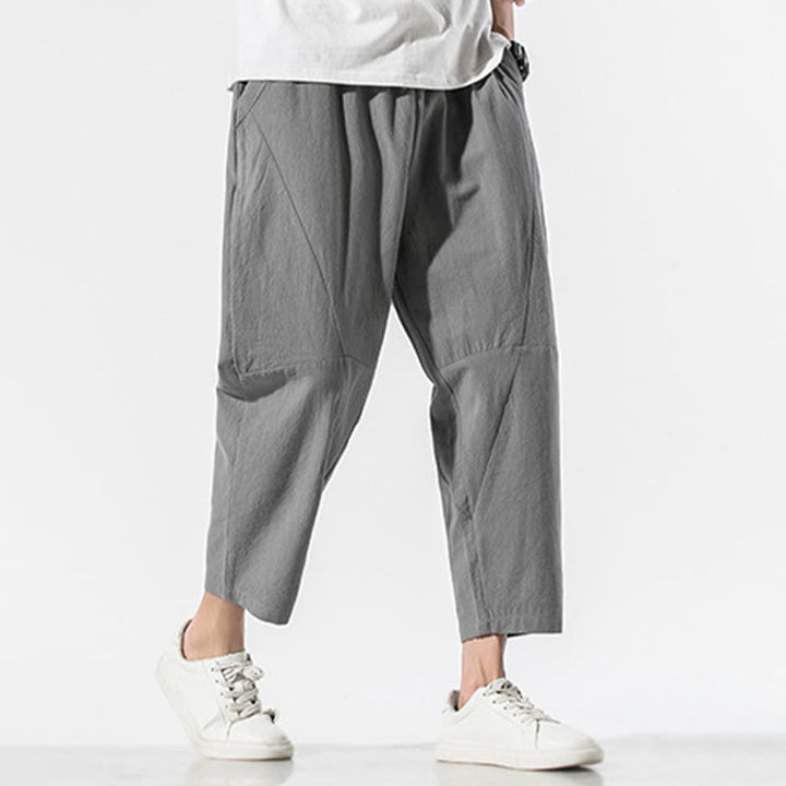 Buddha Stonesヴィンテージ ジャカード 無地 ドローストリング コットンリネン メンズ ハーレムパンツ ポケット付き - image 6