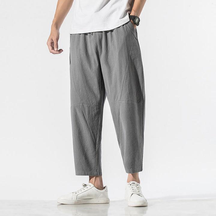 Buddha Stonesヴィンテージ ジャカード 無地 ドローストリング コットンリネン メンズ ハーレムパンツ ポケット付き - ダークグレー - US/UK/AU46、 EU56 (5XL) - image 0