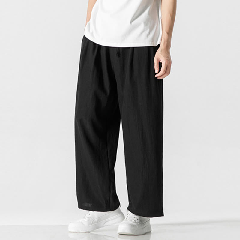 Buddha Stones夏 カジュアル 無地 ストレートレッグデザイン メンズ コットンリネン ドローストリングパンツ ポケット付き - image 14