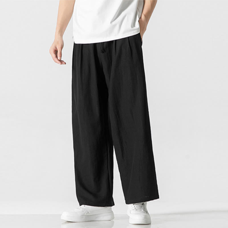 Buddha Stones夏 カジュアル 無地 ストレートレッグデザイン メンズ コットンリネン ドローストリングパンツ ポケット付き - image 13