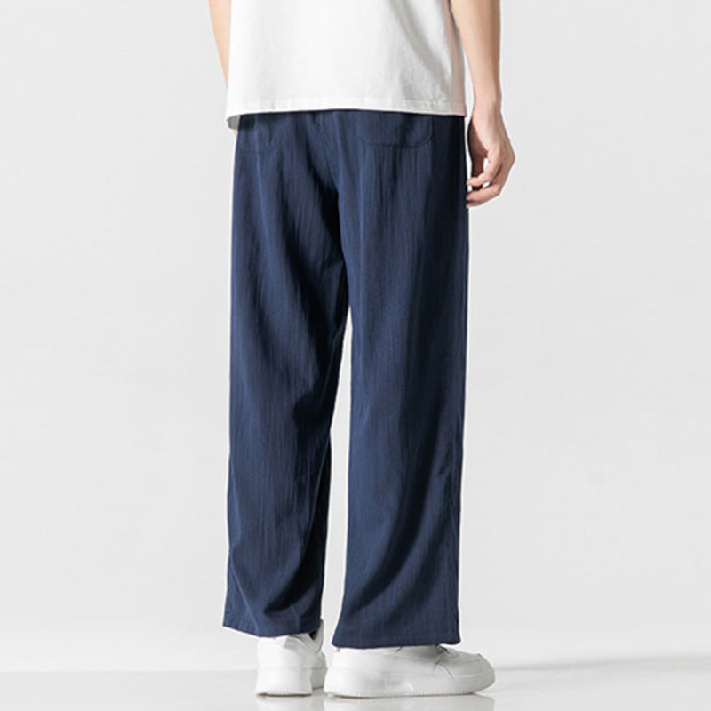 Buddha Stones夏 カジュアル 無地 ストレートレッグデザイン メンズ コットンリネン ドローストリングパンツ ポケット付き - image 23
