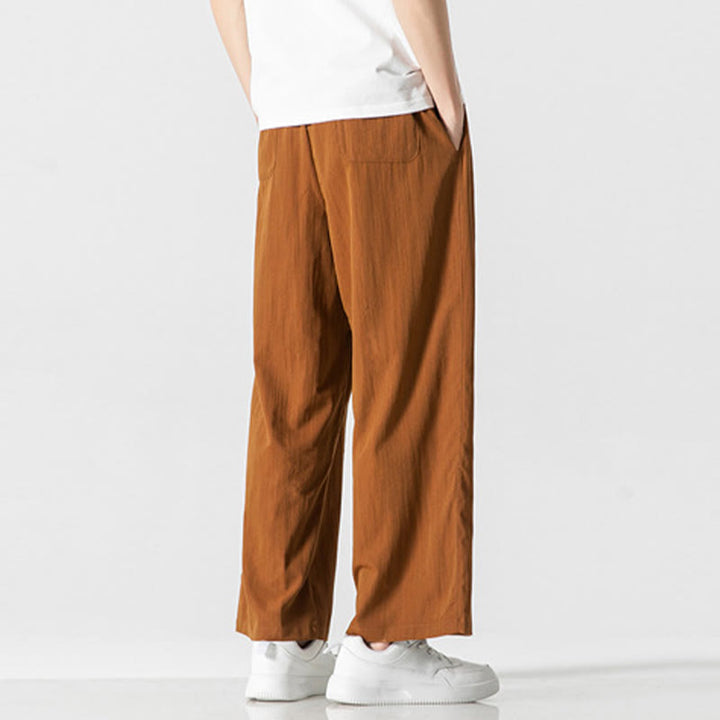 Buddha Stones夏 カジュアル 無地 ストレートレッグデザイン メンズ コットンリネン ドローストリングパンツ ポケット付き - image 33