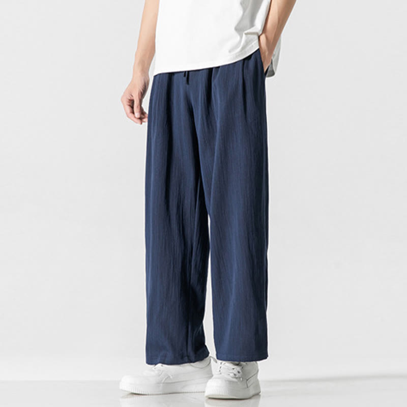 Buddha Stones夏 カジュアル 無地 ストレートレッグデザイン メンズ コットンリネン ドローストリングパンツ ポケット付き - image 21