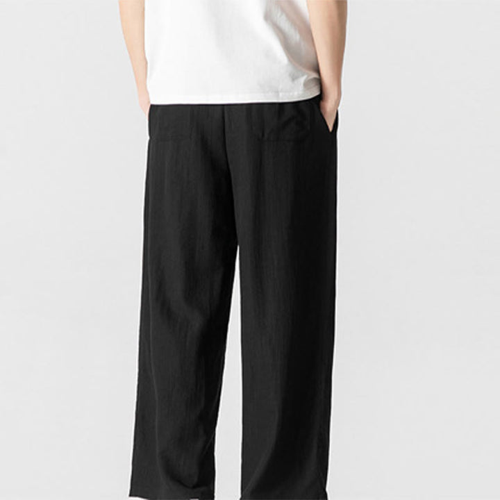 Buddha Stones夏 カジュアル 無地 ストレートレッグデザイン メンズ コットンリネン ドローストリングパンツ ポケット付き - image 19