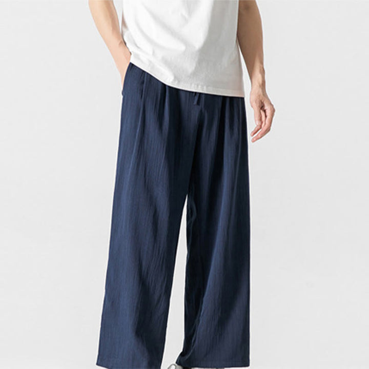 Buddha Stones夏 カジュアル 無地 ストレートレッグデザイン メンズ コットンリネン ドローストリングパンツ ポケット付き - image 26