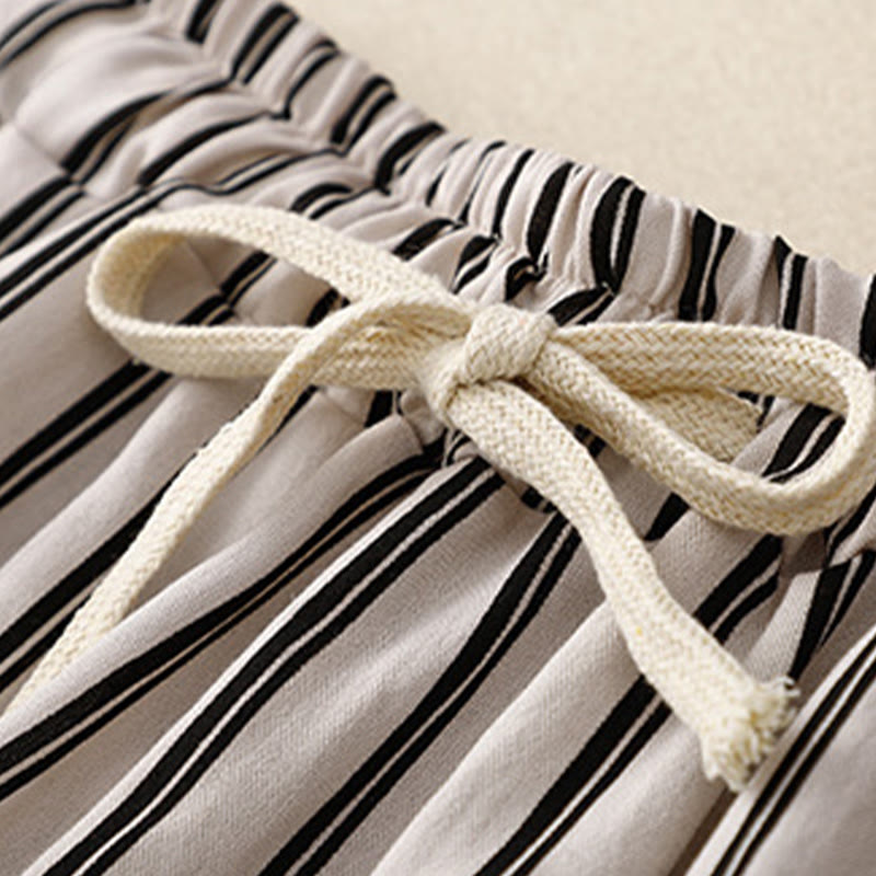 Buddha Stonesカジュアル アクリル ストライプ レースアップ レディース ワイドレッグパンツ ポケット付き - image 8