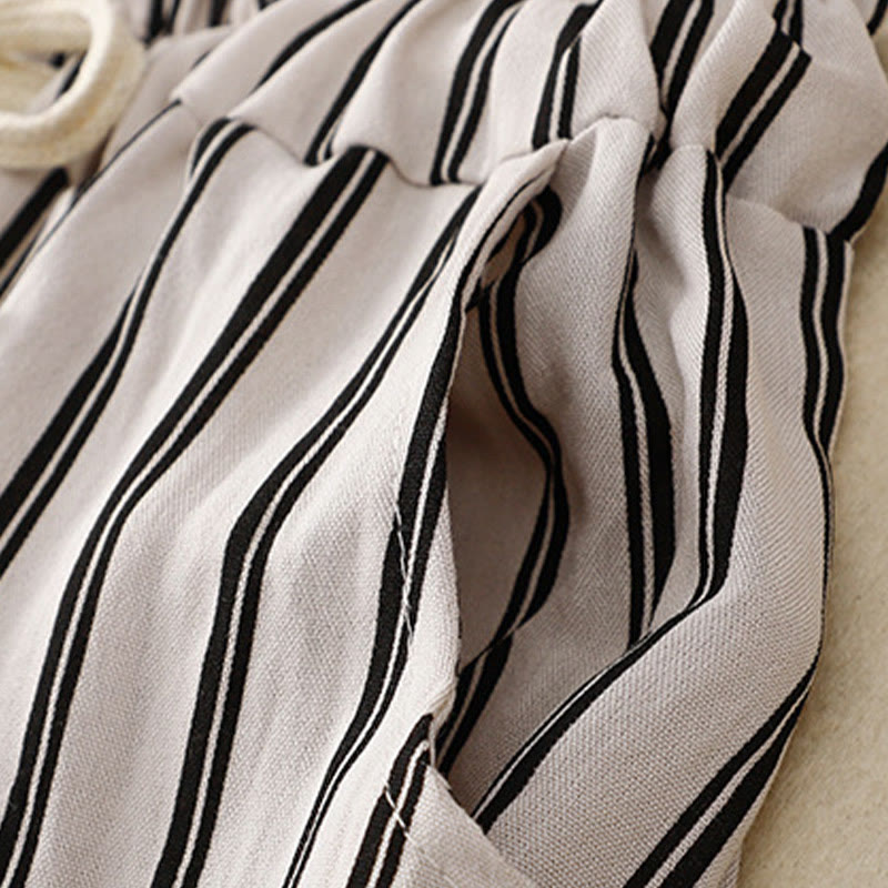 Buddha Stonesカジュアル アクリル ストライプ レースアップ レディース ワイドレッグパンツ ポケット付き - image 10