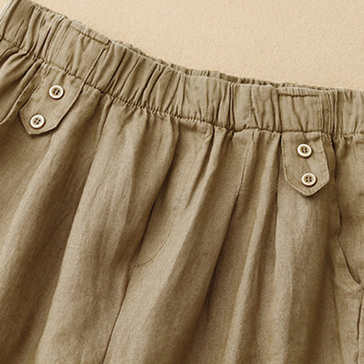 Buddha Stones夏 無地 カジュアル 7-8丈 ボタン レディース コットンリネン ハーレムパンツ ポケット付き - image 3