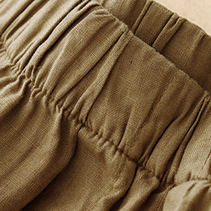 Buddha Stones夏 無地 カジュアル 7-8丈 ボタン レディース コットンリネン ハーレムパンツ ポケット付き - image 2