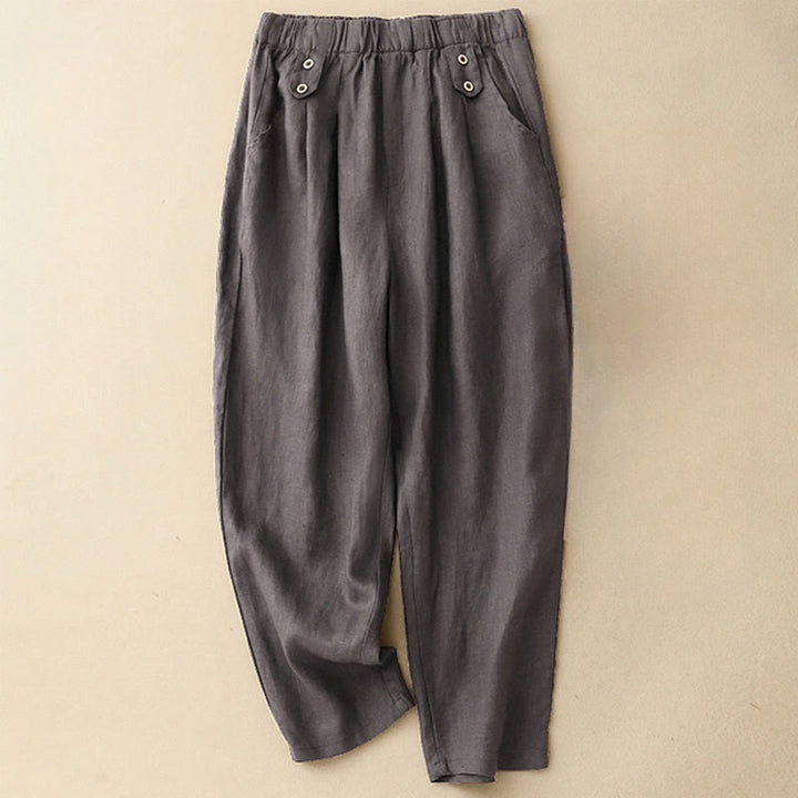 Buddha Stones夏 無地 カジュアル 7-8丈 ボタン レディース コットンリネン ハーレムパンツ ポケット付き - スレートグレー - US8-10，UK/AU12-14，EU40-42 (2XL) - image 5