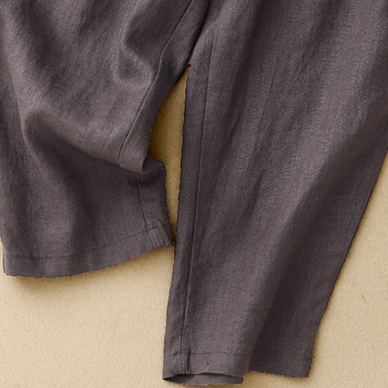 Buddha Stones夏 無地 カジュアル 7-8丈 ボタン レディース コットンリネン ハーレムパンツ ポケット付き - image 6