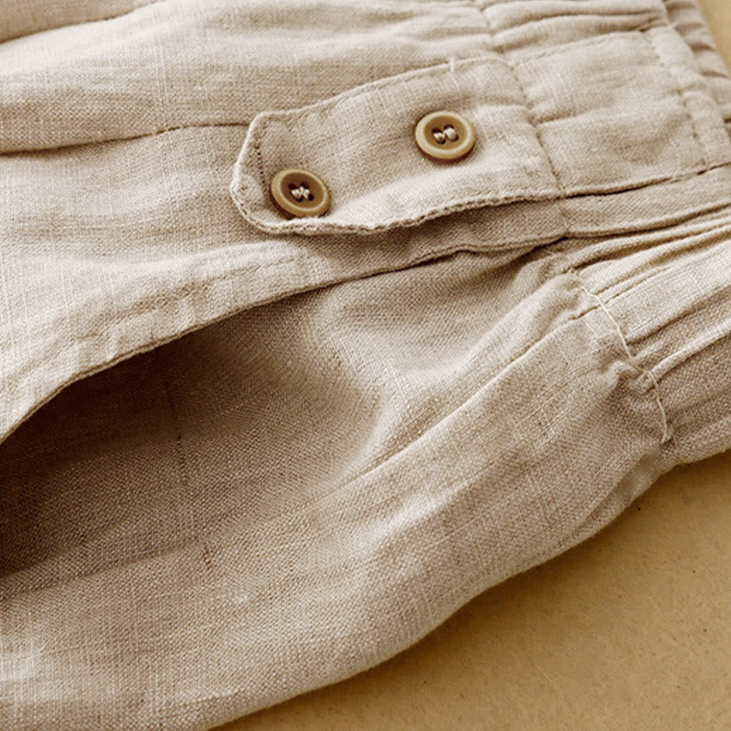 Buddha Stones夏 無地 カジュアル 7-8丈 ボタン レディース コットンリネン ハーレムパンツ ポケット付き - image 17