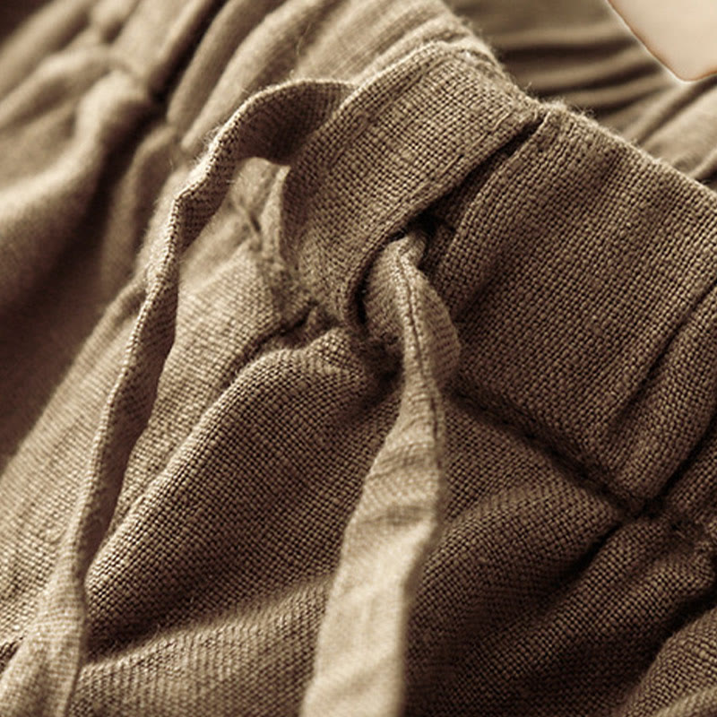 Buddha Stones夏 無地 カジュアル 7-8丈 レースアップ レディース コットンリネン ハーレムパンツ ポケット付き - image 7