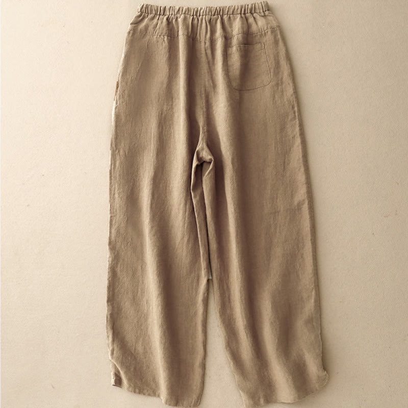 Buddha Stones夏 無地 カジュアル 7-8丈 レースアップ レディース コットンリネン ハーレムパンツ ポケット付き - image 1