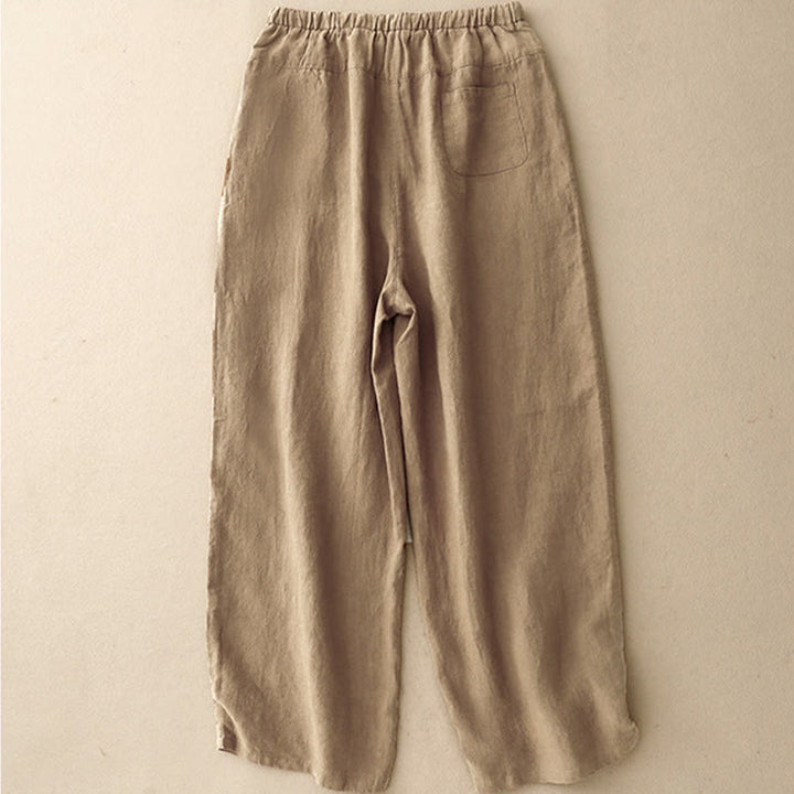 Buddha Stones夏 無地 カジュアル 7-8丈 レースアップ レディース コットンリネン ハーレムパンツ ポケット付き - image 1