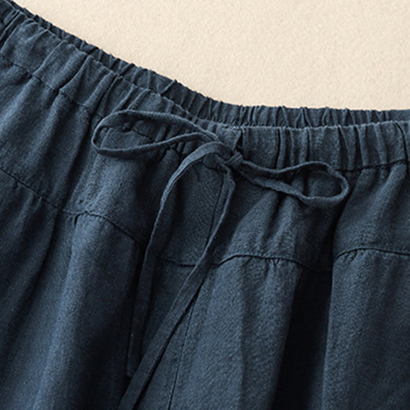 Buddha Stones夏 無地 カジュアル 7-8丈 レースアップ レディース コットンリネン ハーレムパンツ ポケット付き - image 12