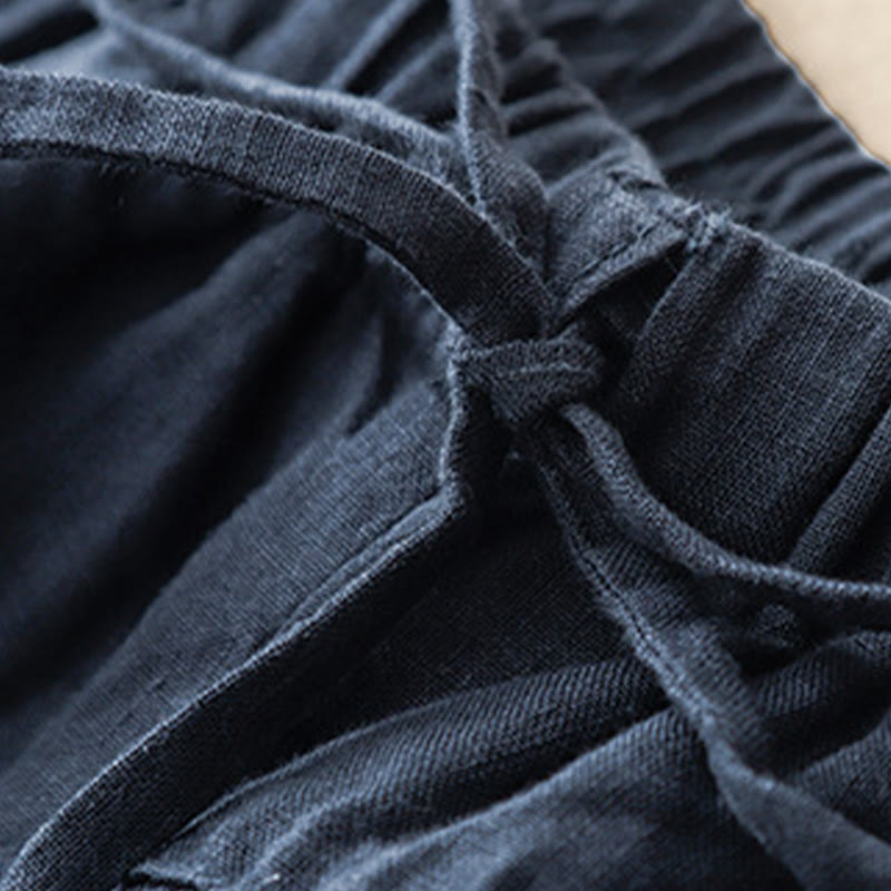 Buddha Stones夏 無地 カジュアル 7-8丈 レースアップ レディース コットンリネン ハーレムパンツ ポケット付き - image 13