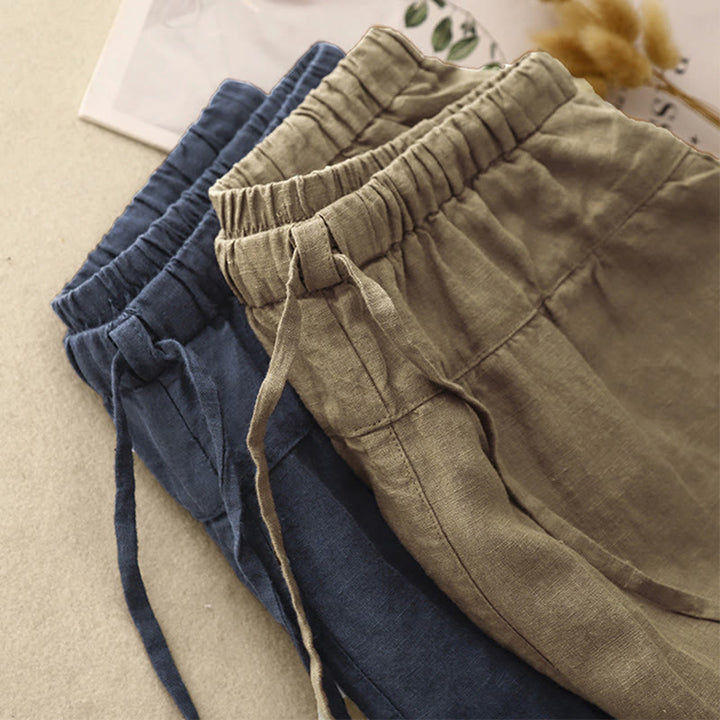 Buddha Stones夏 無地 カジュアル 7-8丈 レースアップ レディース コットンリネン ハーレムパンツ ポケット付き - image 20