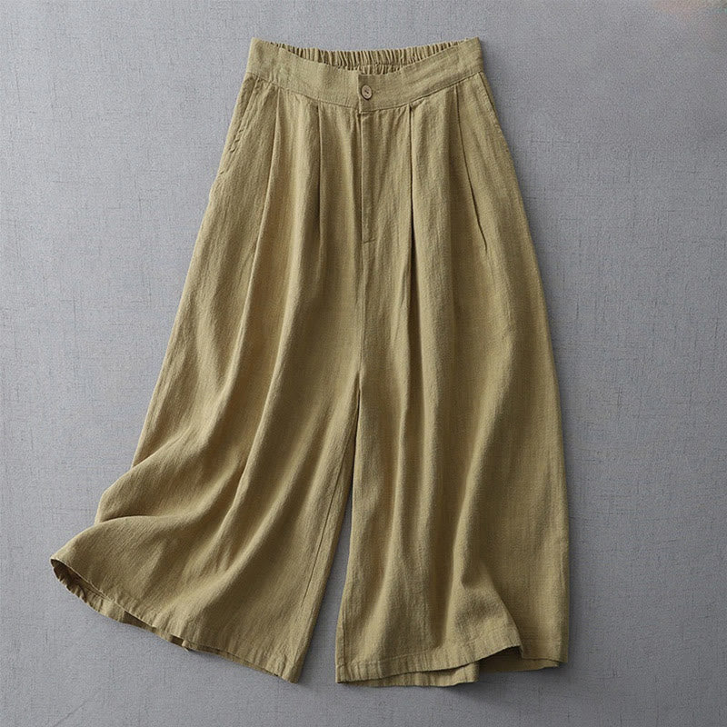 Buddha Stonesカジュアル 無地 ゆったり 7-8丈 レディース ポリエステル ワイドレッグパンツ ポケット付き
