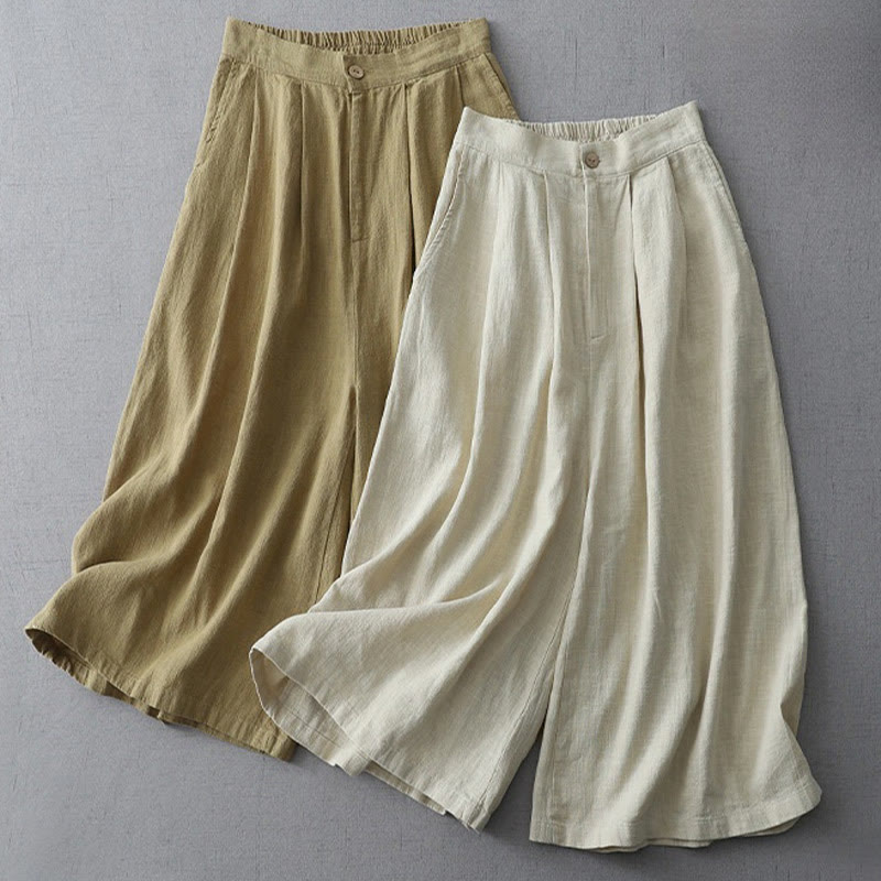 Buddha Stonesカジュアル 無地 ゆったり 7-8丈 レディース ポリエステル ワイドレッグパンツ ポケット付き - image 16