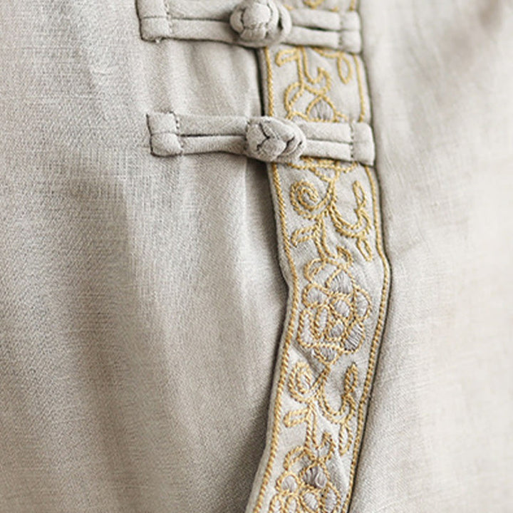 Buddha Stonesカジュアル レディース 刺繍花柄 フロッグボタン クルーネックデザイン 半袖 コットンリネンシャツ - image 11