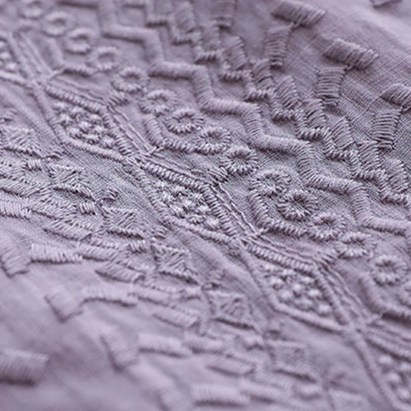 Buddha Stones夏 カジュアル 刺繍柄 レディース Vネックデザイン 半袖 コットンリネン Tシャツ - image 3