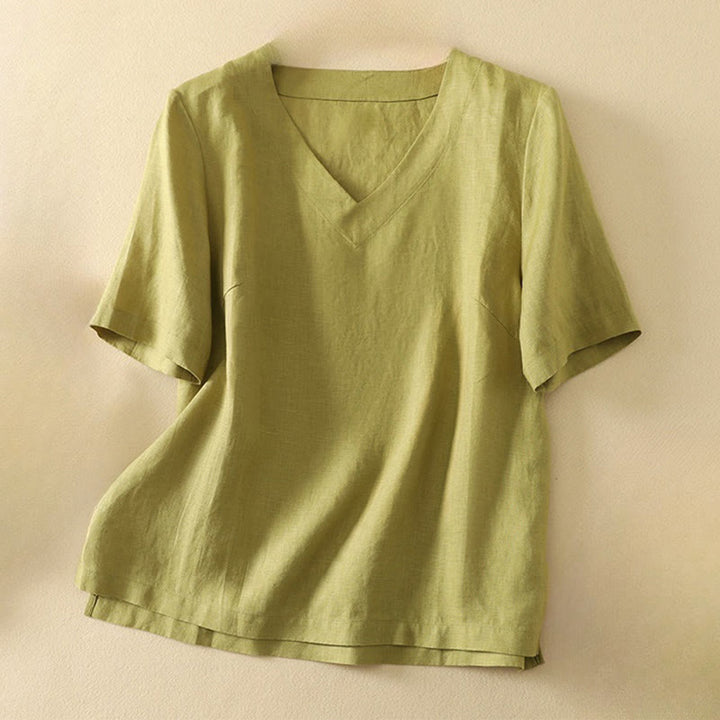 Buddha Stones夏用 カジュアル 無地 ポリエステル レディース Vネック ハーフスリーブ Tシャツ - 黄緑 - US8-10，UK/AU12-14，EU40-42 (2XL) - image 0