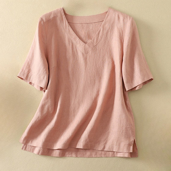 Buddha Stones夏用 カジュアル 無地 ポリエステル レディース Vネック ハーフスリーブ Tシャツ - ピンク - US8-10，UK/AU12-14，EU40-42 (2XL) - image 5