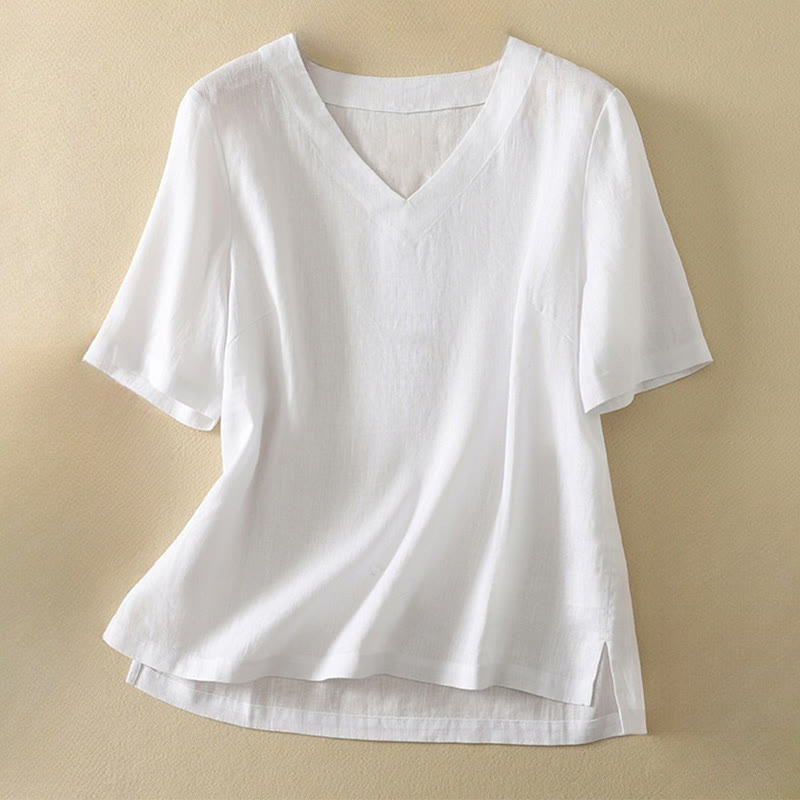 Buddha Stones夏用 カジュアル 無地 ポリエステル レディース Vネック ハーフスリーブ Tシャツ - 白 - US8-10，UK/AU12-14，EU40-42 (2XL) - image 10