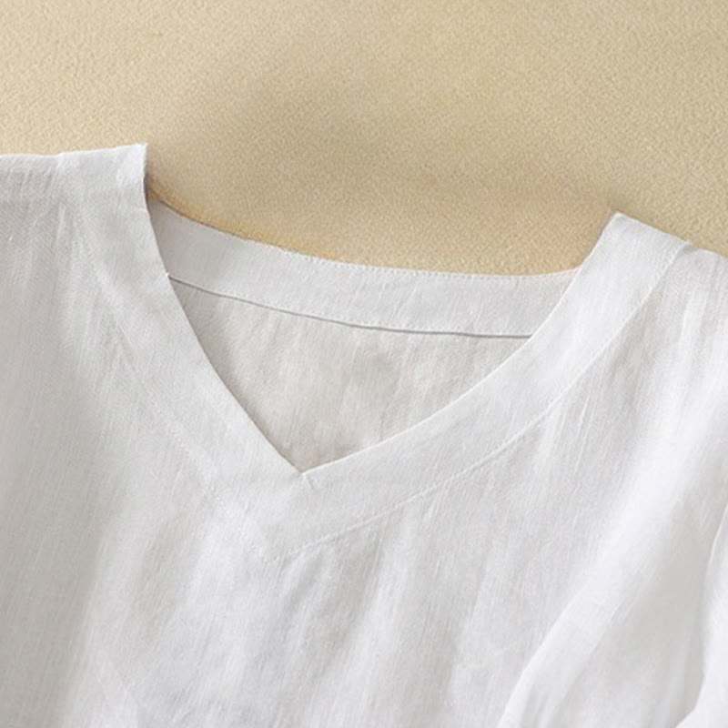 Buddha Stones夏 カジュアル 無地 レディース Vネック デザイン 半袖 コットン Tシャツ - image 12