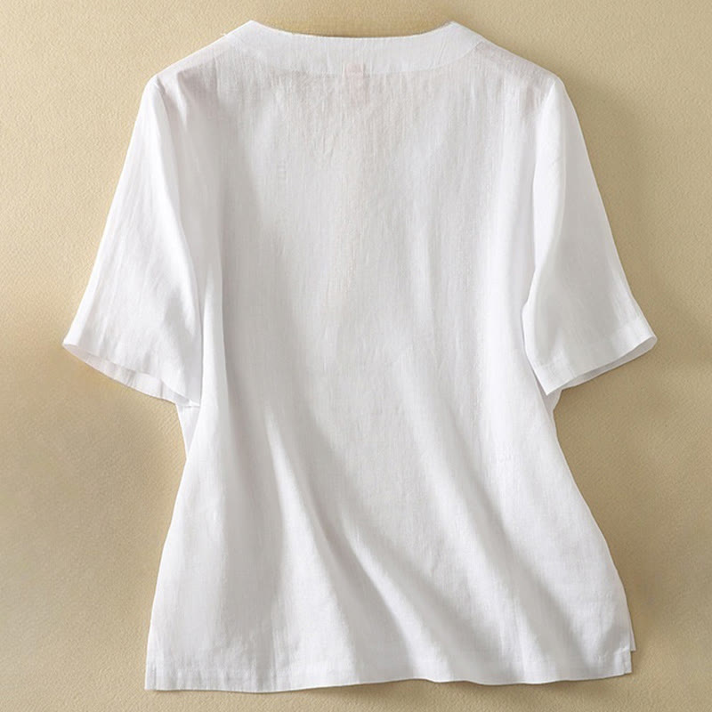 Buddha Stones夏用 カジュアル 無地 ポリエステル レディース Vネック ハーフスリーブ Tシャツ - image 11