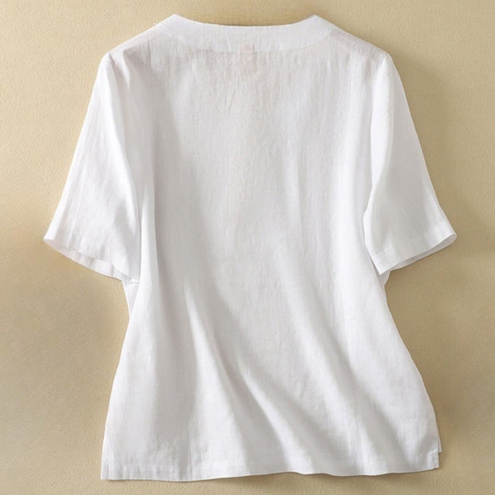 Buddha Stones夏用 カジュアル 無地 ポリエステル レディース Vネック ハーフスリーブ Tシャツ - image 11