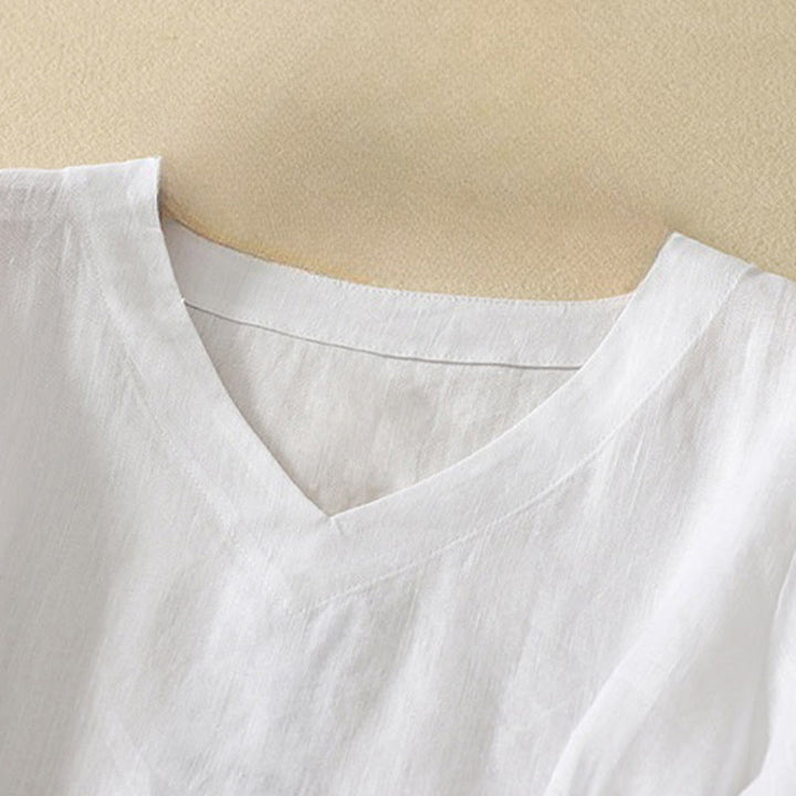 Buddha Stones夏用 カジュアル 無地 ポリエステル レディース Vネック ハーフスリーブ Tシャツ - image 12