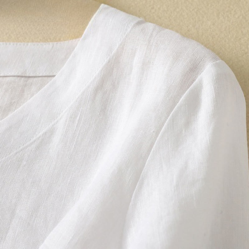 Buddha Stones夏 カジュアル 無地 レディース Vネック デザイン 半袖 コットン Tシャツ - image 18