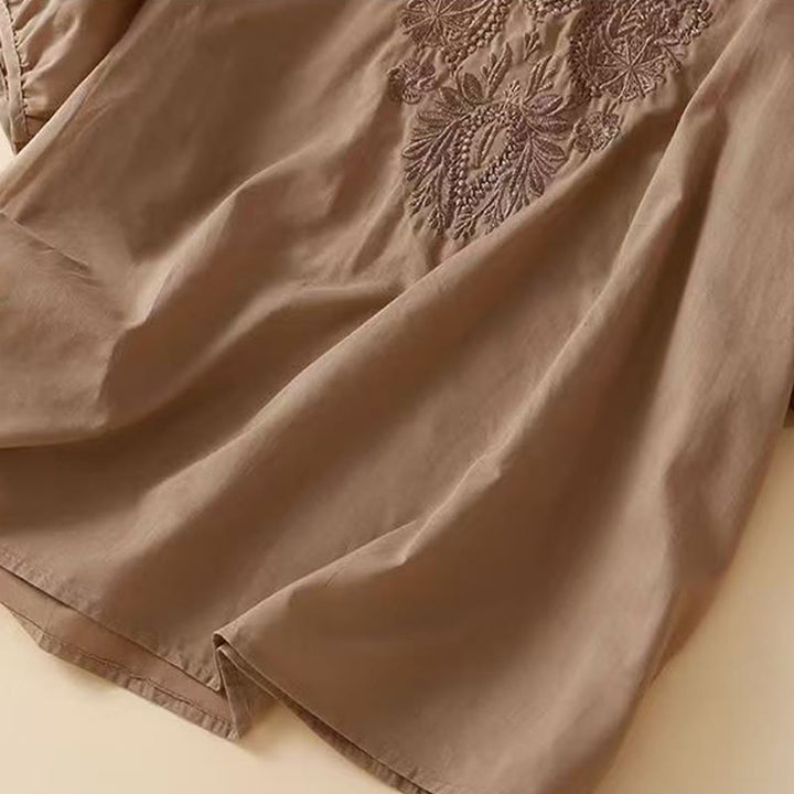 Buddha Stonesカジュアル レディース 刺繍花柄クルーネックデザイン 半袖コットンリネンシャツ - image 7