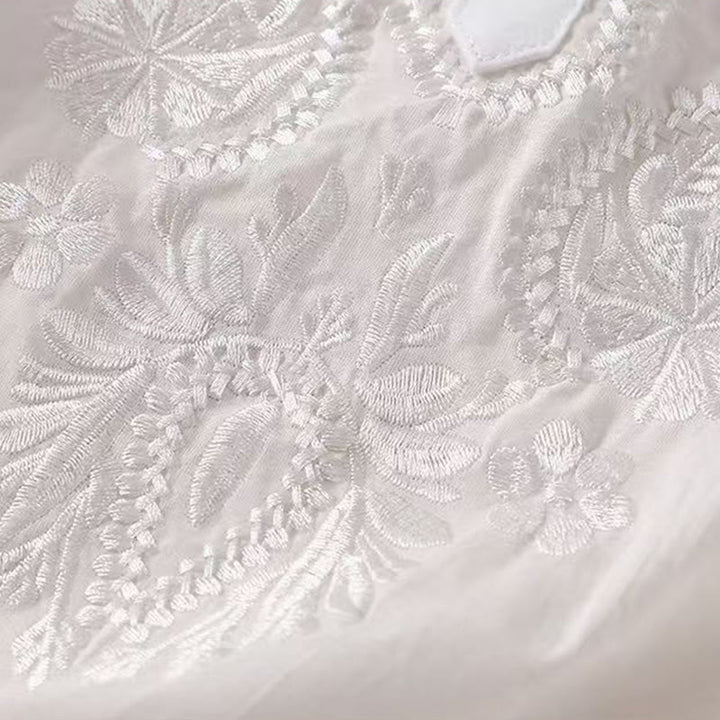 Buddha Stonesカジュアル レディース 刺繍花柄クルーネックデザイン 半袖コットンリネンシャツ - image 12