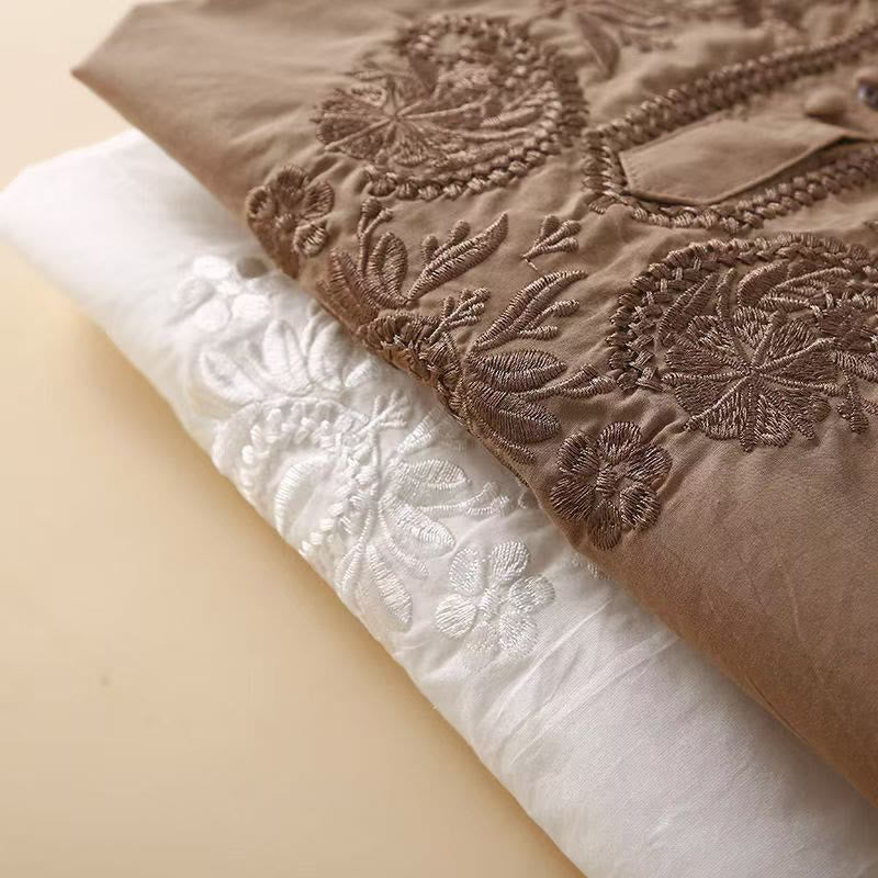 Buddha Stonesカジュアル レディース 刺繍花柄クルーネックデザイン 半袖コットンリネンシャツ - image 16