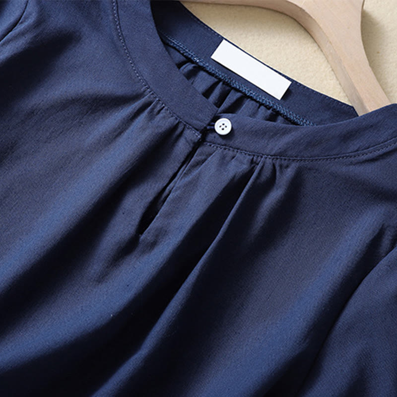 Buddha Stonesカジュアル レディース 無地 クルーネック ボタンデザイン 半袖 コットンリネン シャツ - image 8