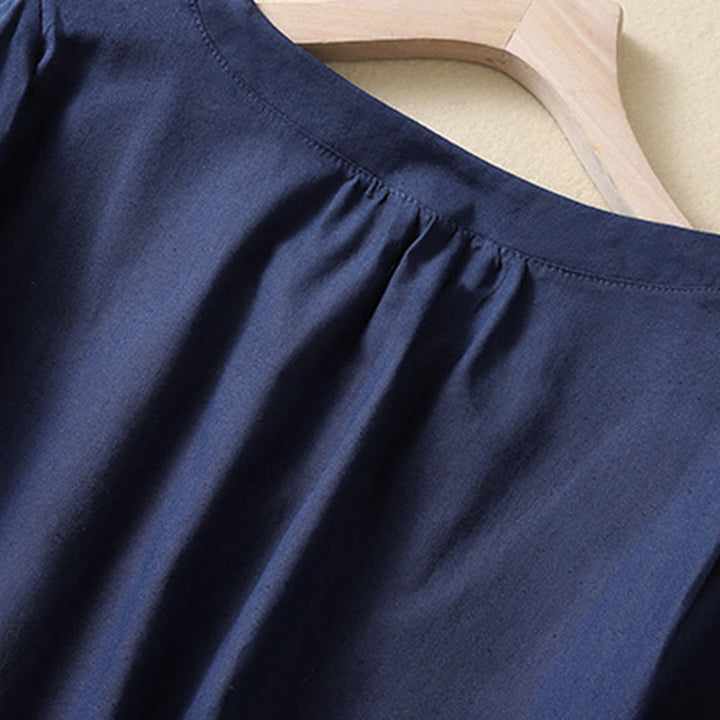 Buddha Stonesカジュアル レディース 無地 クルーネック ボタンデザイン 半袖 コットンリネン シャツ - image 9