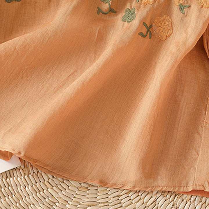 Buddha Stonesカジュアル レディース 花 緑の葉 刺繍柄 Vネックデザイン 半袖 コットンリネンシャツ - image 19