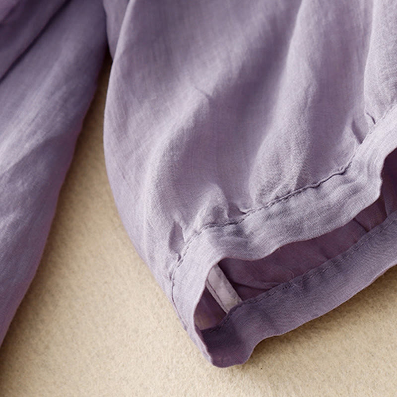 Buddha Stones夏 カジュアル 刺繍 花 レディース Vネック デザイン 半袖 アクリル Tシャツ - image 2