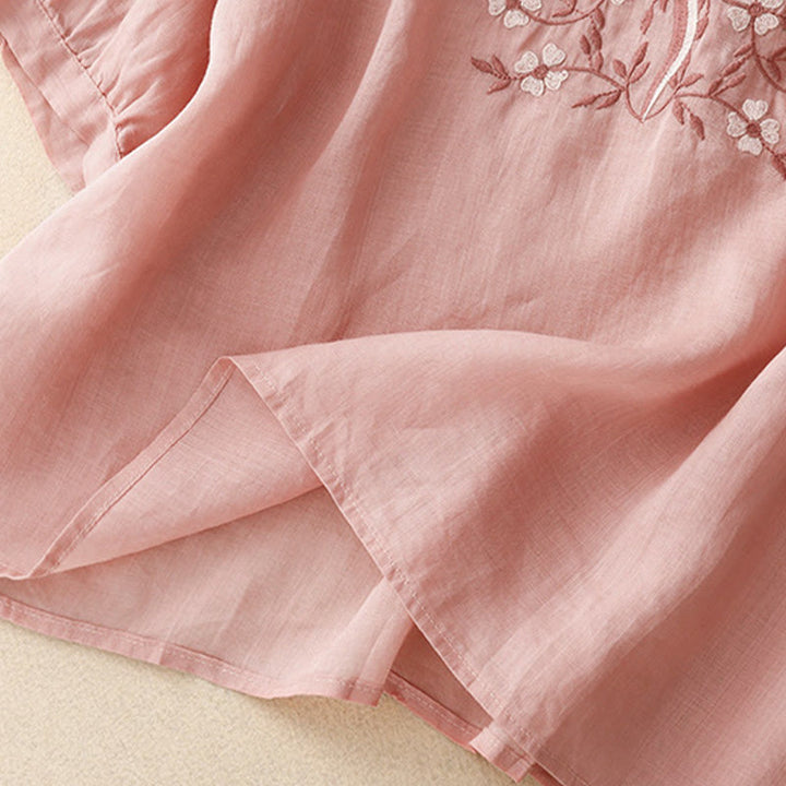 Buddha Stones夏 カジュアル 刺繍 花 レディース Vネック デザイン 半袖 アクリル Tシャツ - image 10