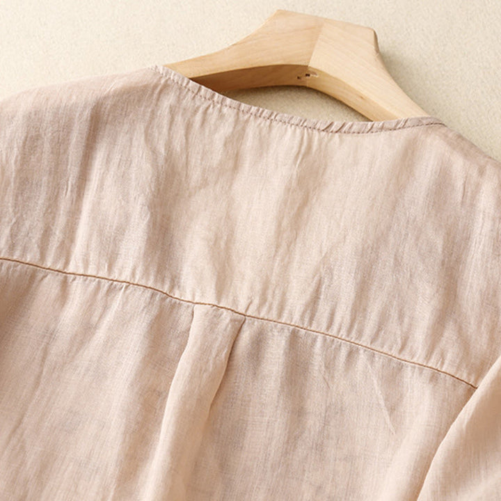 Buddha Stones夏 カジュアル 刺繍 花 レディース Vネック デザイン 半袖 アクリル Tシャツ - image 20