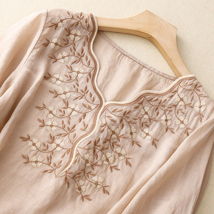 Buddha Stones夏 カジュアル 刺繍 花 レディース Vネック デザイン 半袖 アクリル Tシャツ - image 19