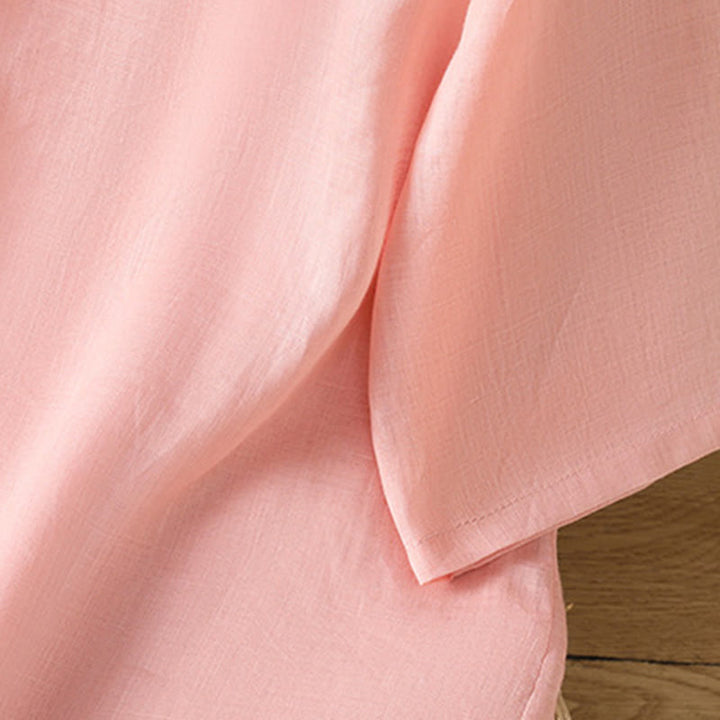 Buddha Stonesカジュアル レディース 花 葉 刺繍柄 カエルボタン クルーネックデザイン 半袖 コットンリネン シャツ - image 11